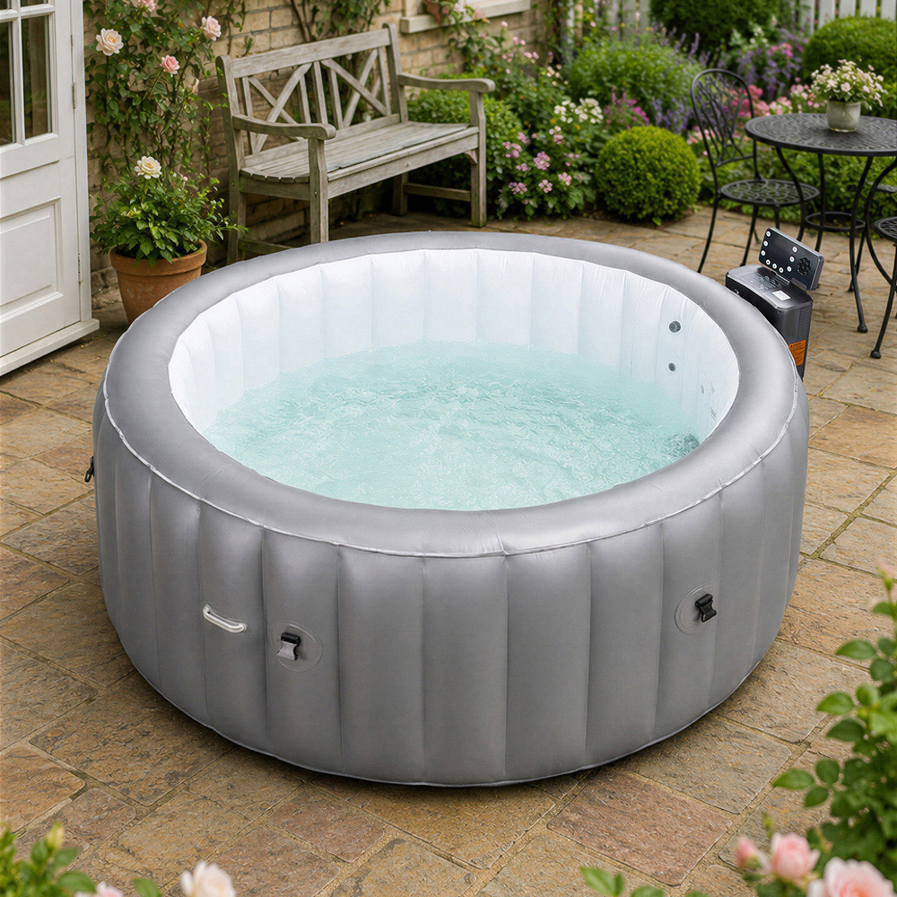 Living and Home 3 Person Grey Inflatable Hot Tub with Bubble Massage Image 2