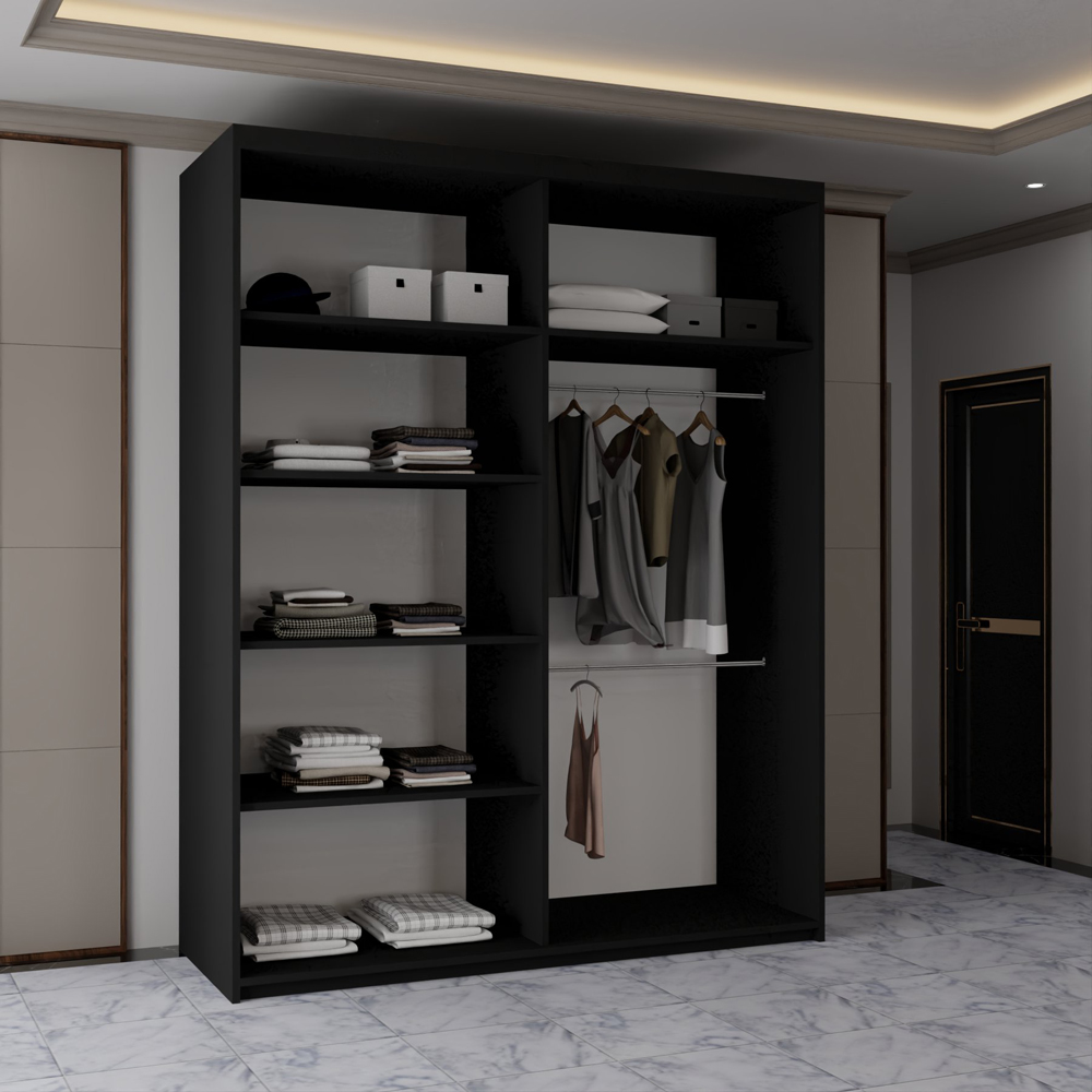 Sliding Wardrobes 4U 2 Sliding Door Black Modern Single Side Mirrored Wardrobe 150cm Image 4