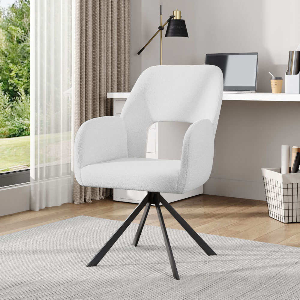 Living and Home White Teddy Fleece Upholstered Swivel Chair Image 3