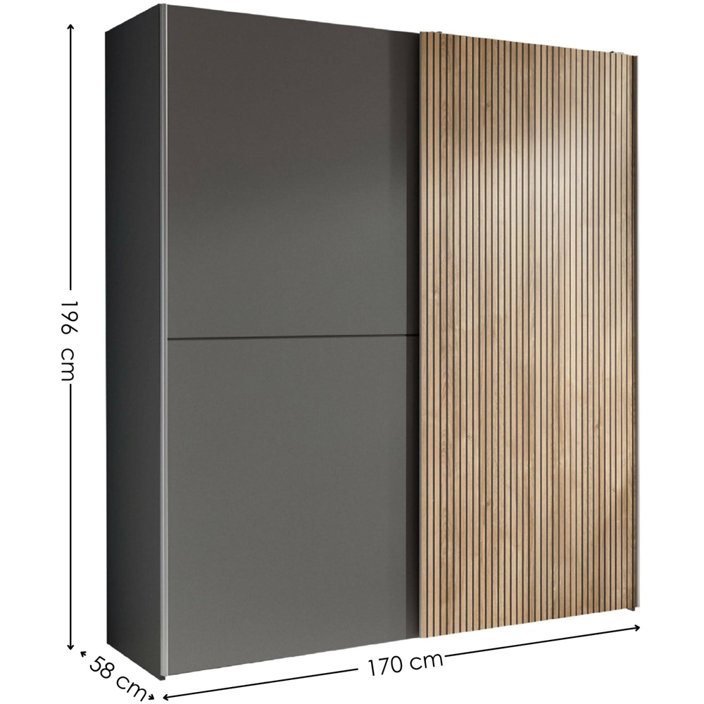 Julian Bowen Berno 2 Door Light Oak and Dark Grey Sliding Wardrobe Image 9