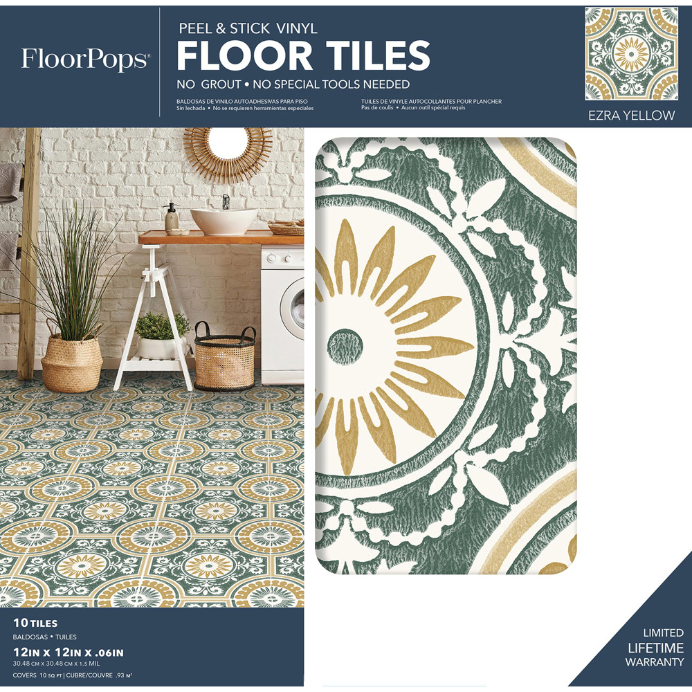 Floorpops Green and Yellow Ezra Peel and Stick Floor Tile 30.48 x 30.48cm 10 Pack Image 6