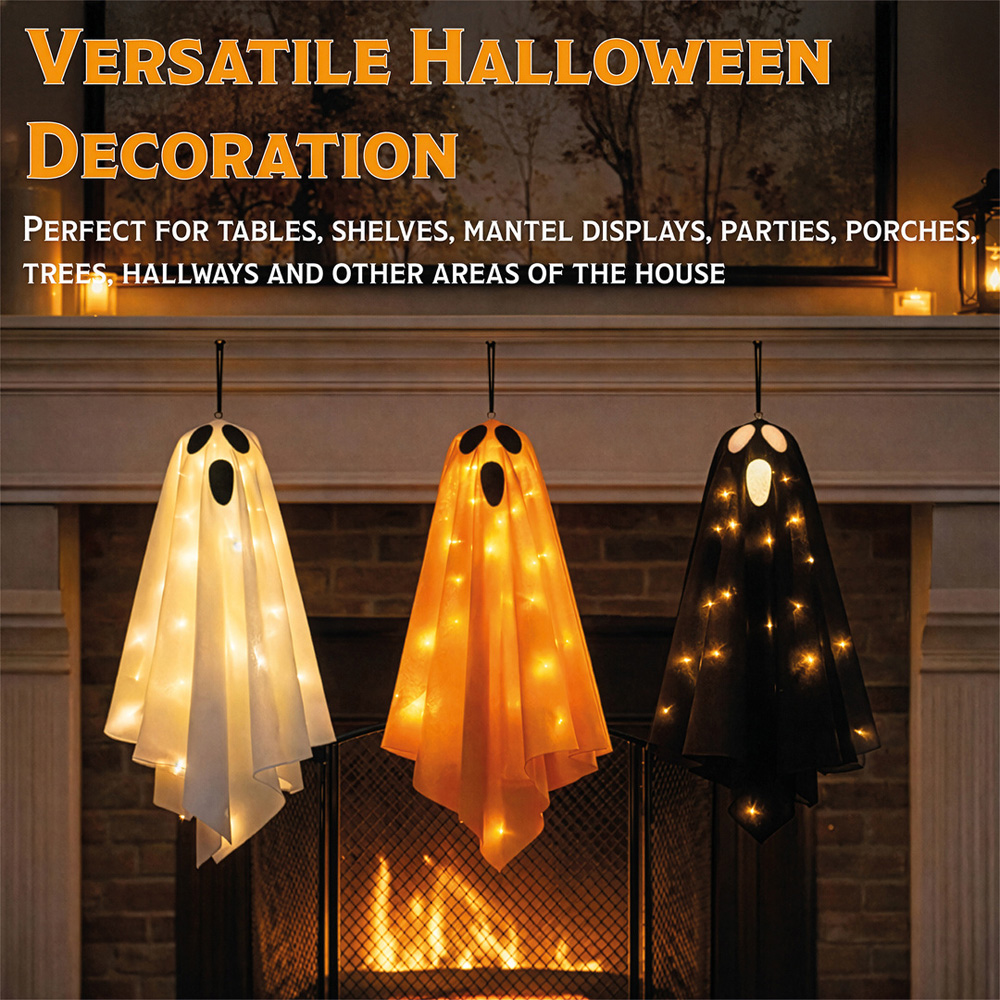 FXLab 3 Warm White LED Orange White and Black Ghost Halloween Decoration Set of 3 Image 6