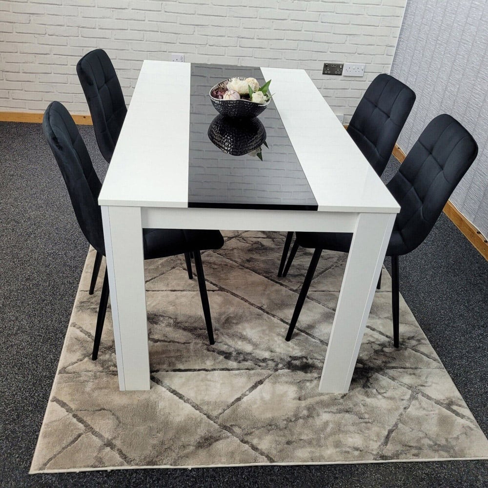 Portland Velvet and Wood 4 Seater Dining Set White and Black Image 6
