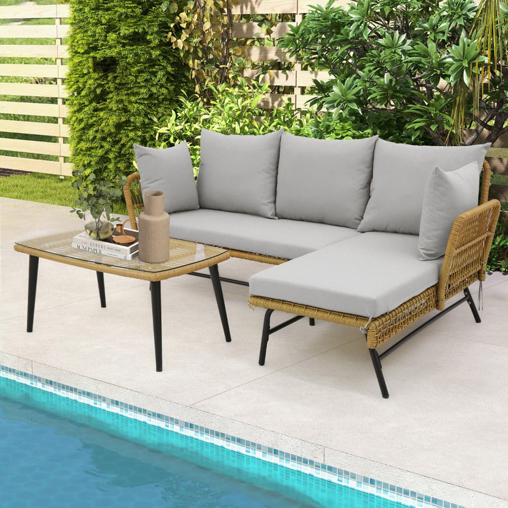 Costway 4 Seater Rattan Grey L Shaped Lounge Sofa Set Image 4