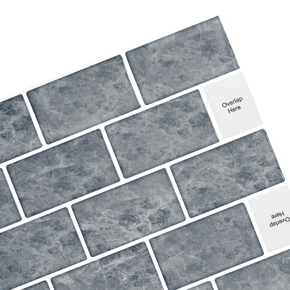 Living and Home Marble Grey Peel and Stick Wall Tile Sticker 10 Pack Image 4