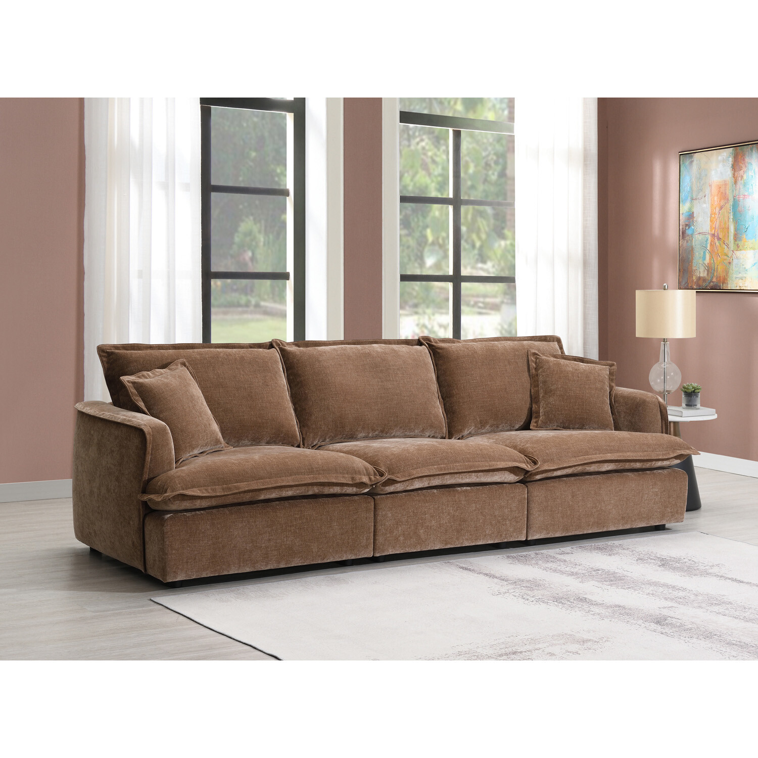 Molly 3 Seater Sofa with Ottoman - Brown Image 9