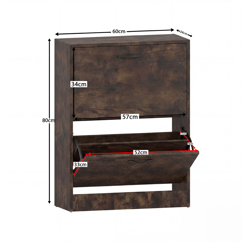 VIDA DESIGNS 2 Drawer Dark Wood Shoe Cabinet Image 9