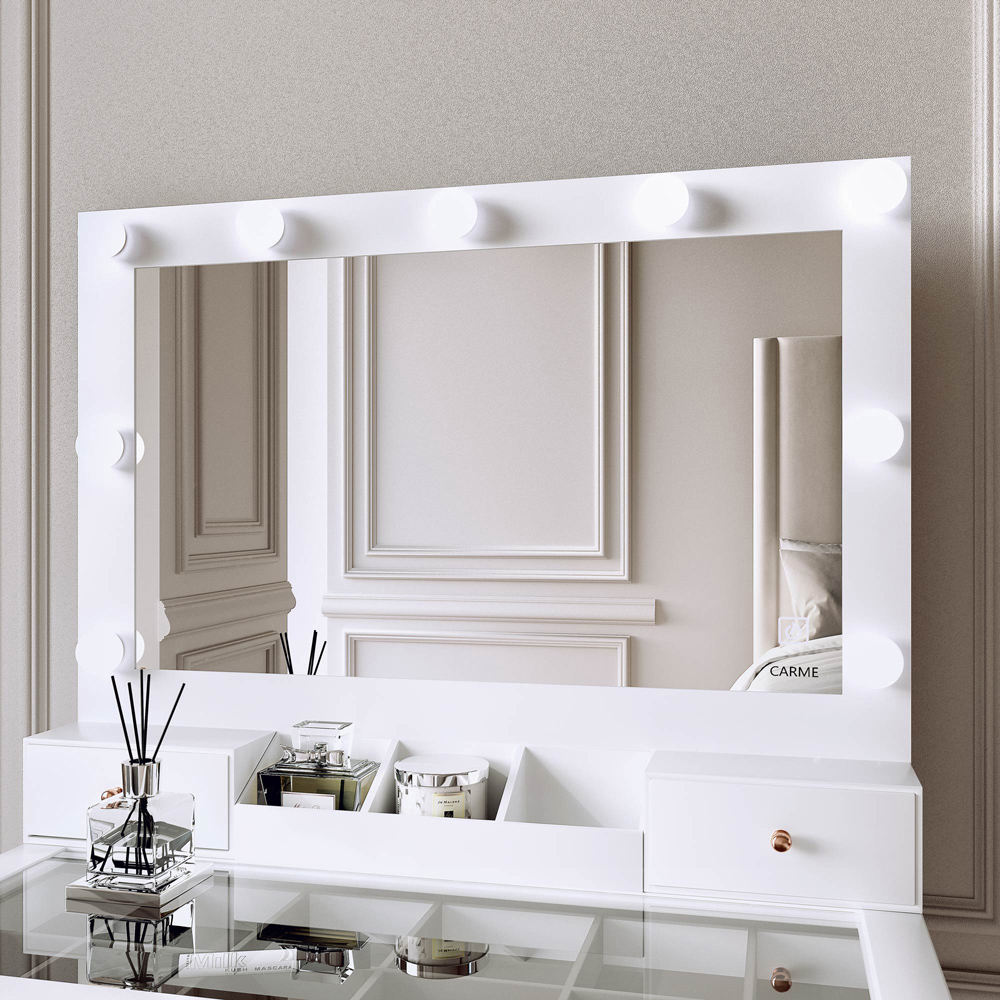 CARME Home Taylor 4 Drawer White LED Mirror Hollywood Dressing Table Set Image 5