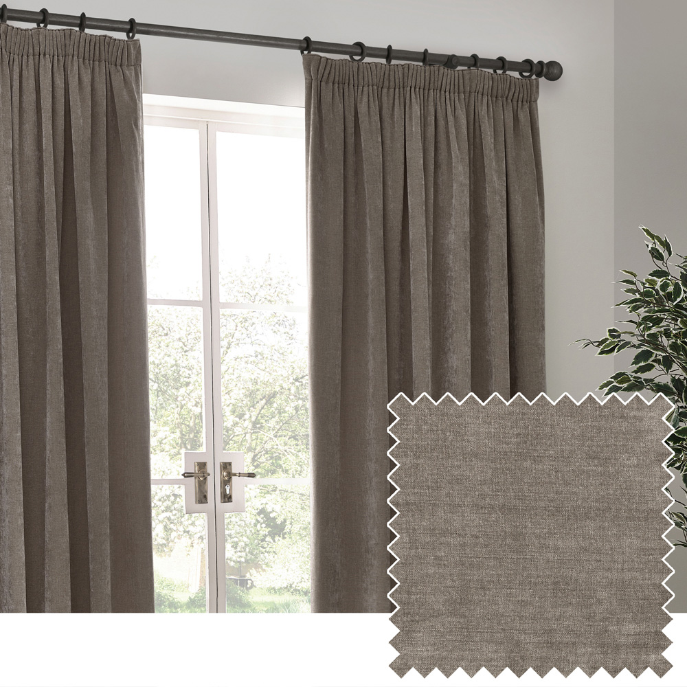 Yard Heavy Greige Chenille Velvet Pencil Pleat Curtains 229 x 137cm Image 4