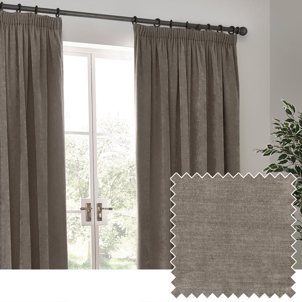 Yard Heavy Greige Chenille Velvet Pencil Pleat Curtains 168 x 137cm Image 4