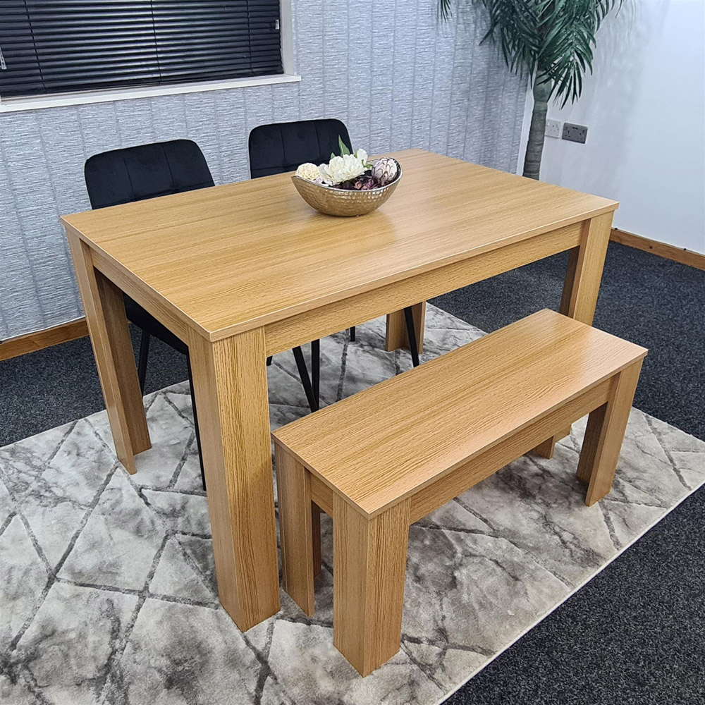 Portland 4 Seater Square Dining Table Set Oak Effect and Black Image 6