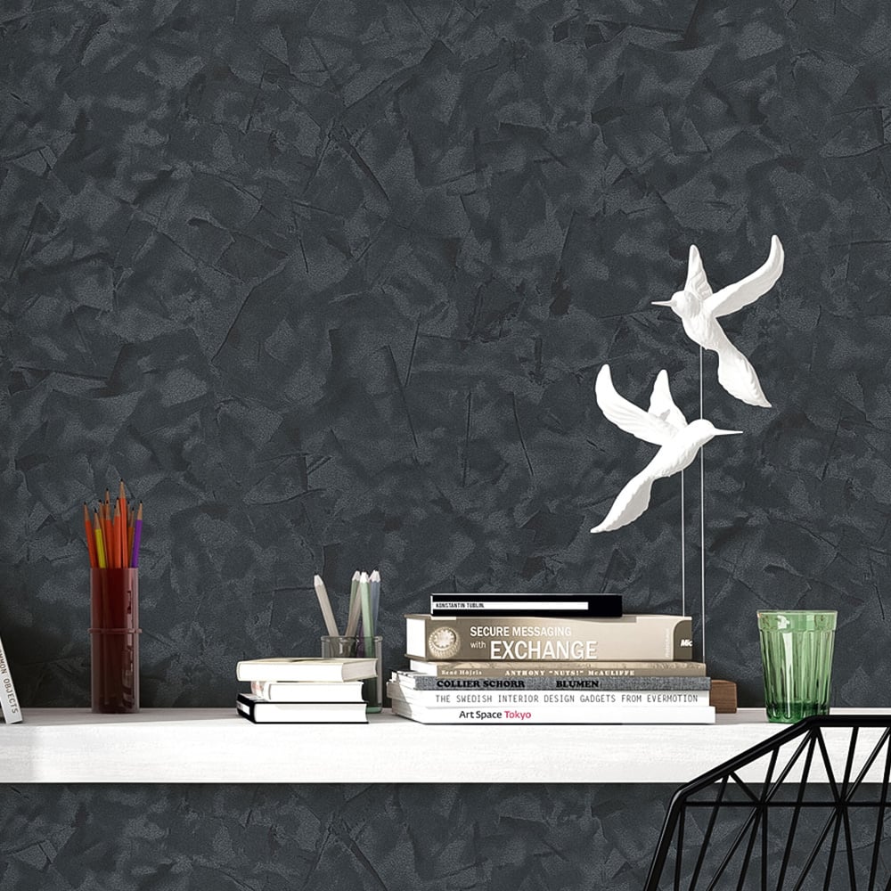 Erismann Crushed Silk Effect Contemporary Black Wallpaper Image 4