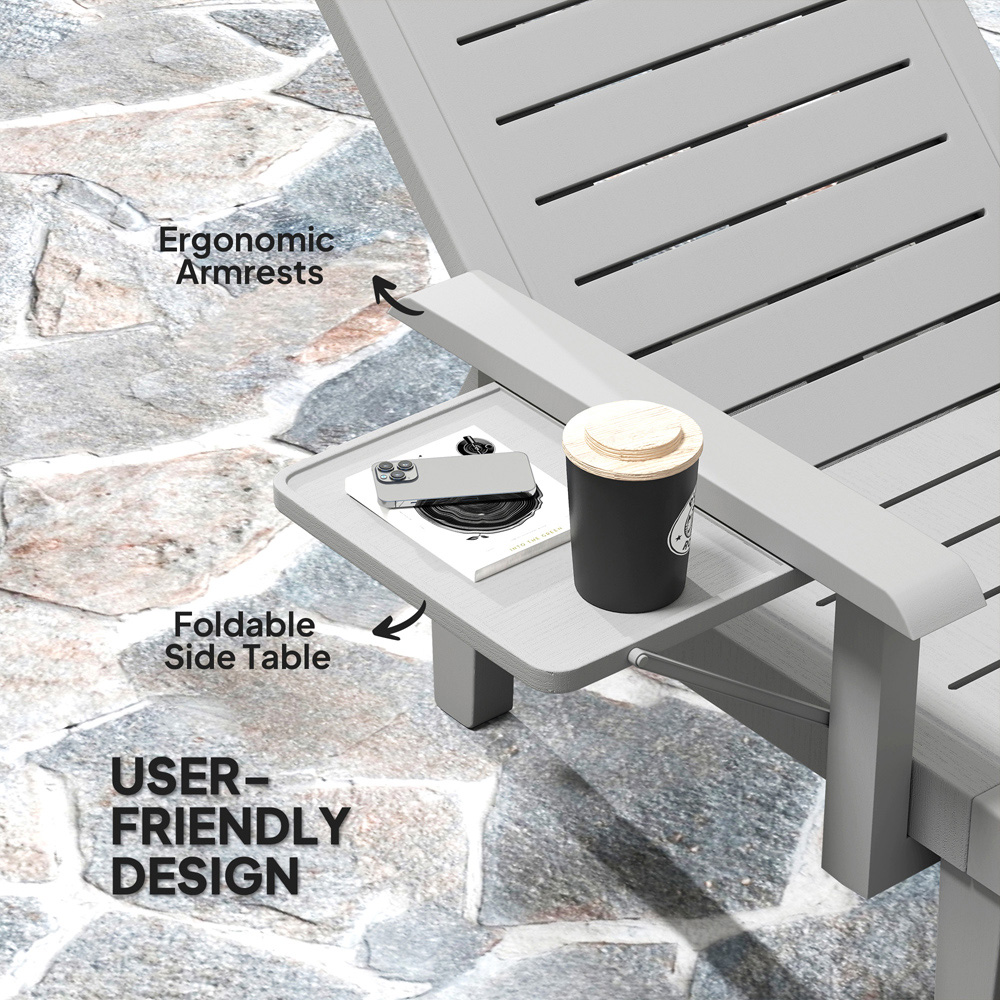 Outsunny Set of 2 Light Grey Resin Sun Lounger with Side Table Image 8