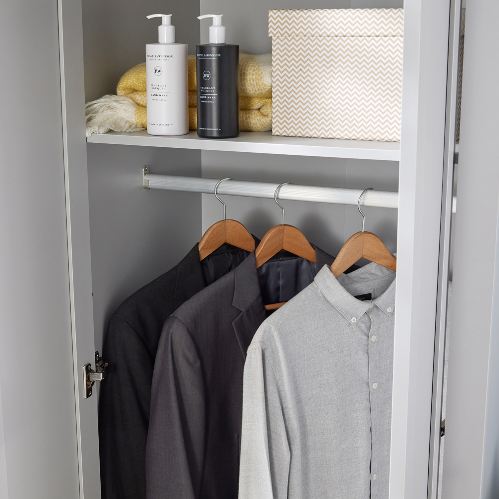 Home Source 2 Door Grey Wooden Wardrobe with Hanging Rail Image 4