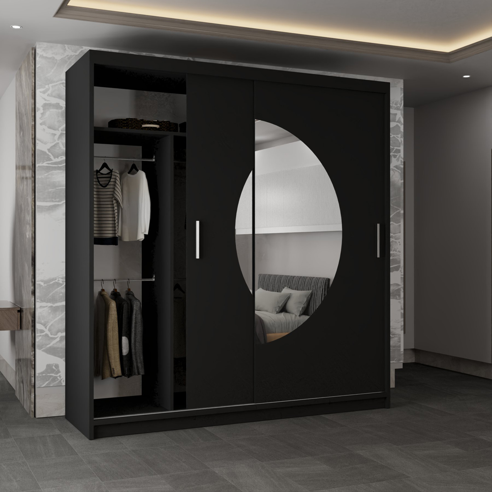 Sliding Wardrobes 4U Moon 2 Door Black Wide Mirrored Wardrobe Image 3