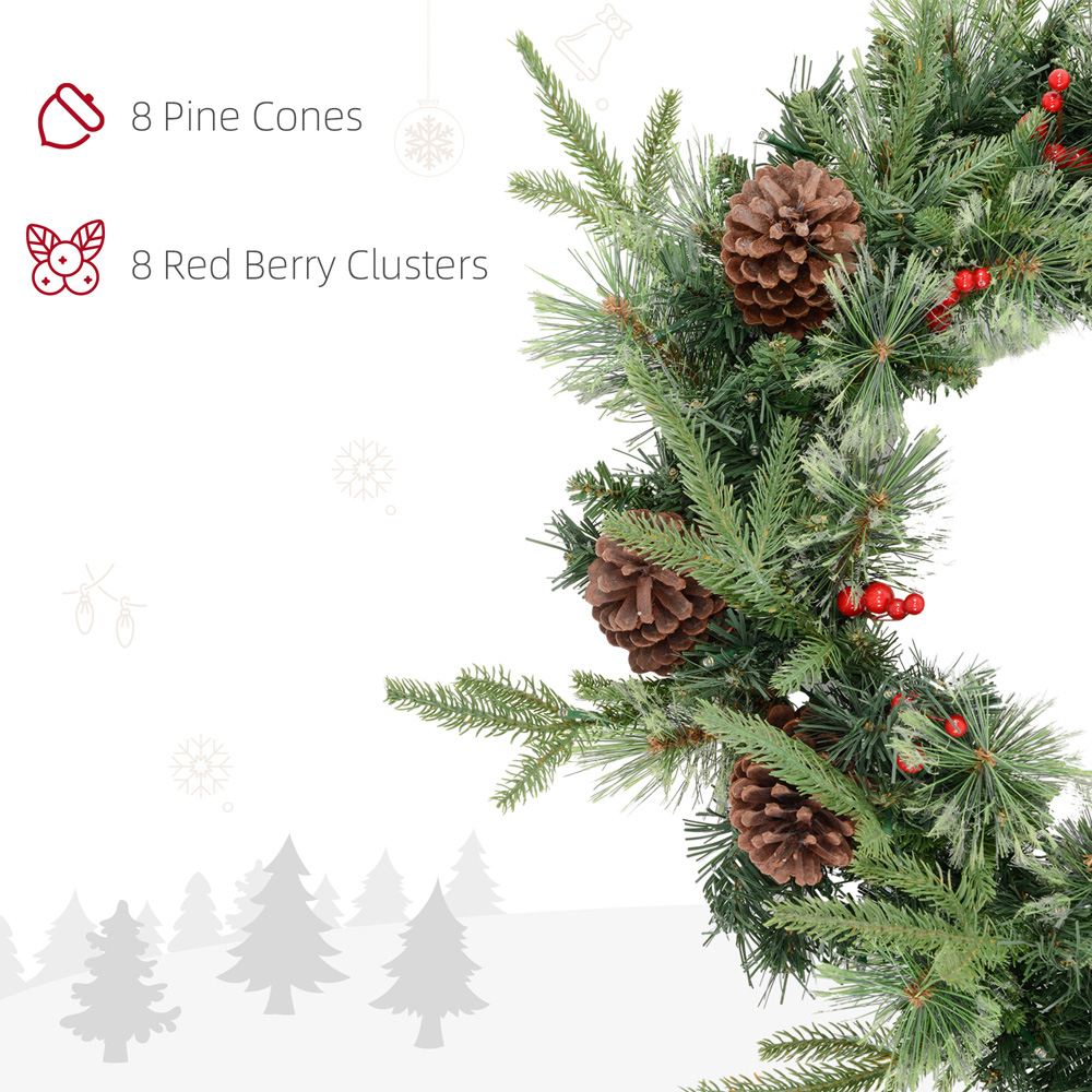 Everglow Green Christmas LED Wreath with Pine Cones and Red Berries 60cm Image 6