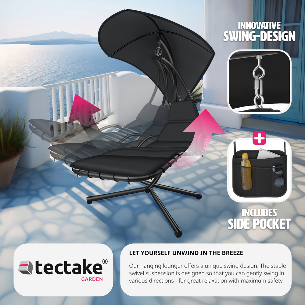 tectake Elaria Black Large UV Protection Sun Canopy Hanging Chair Image 5