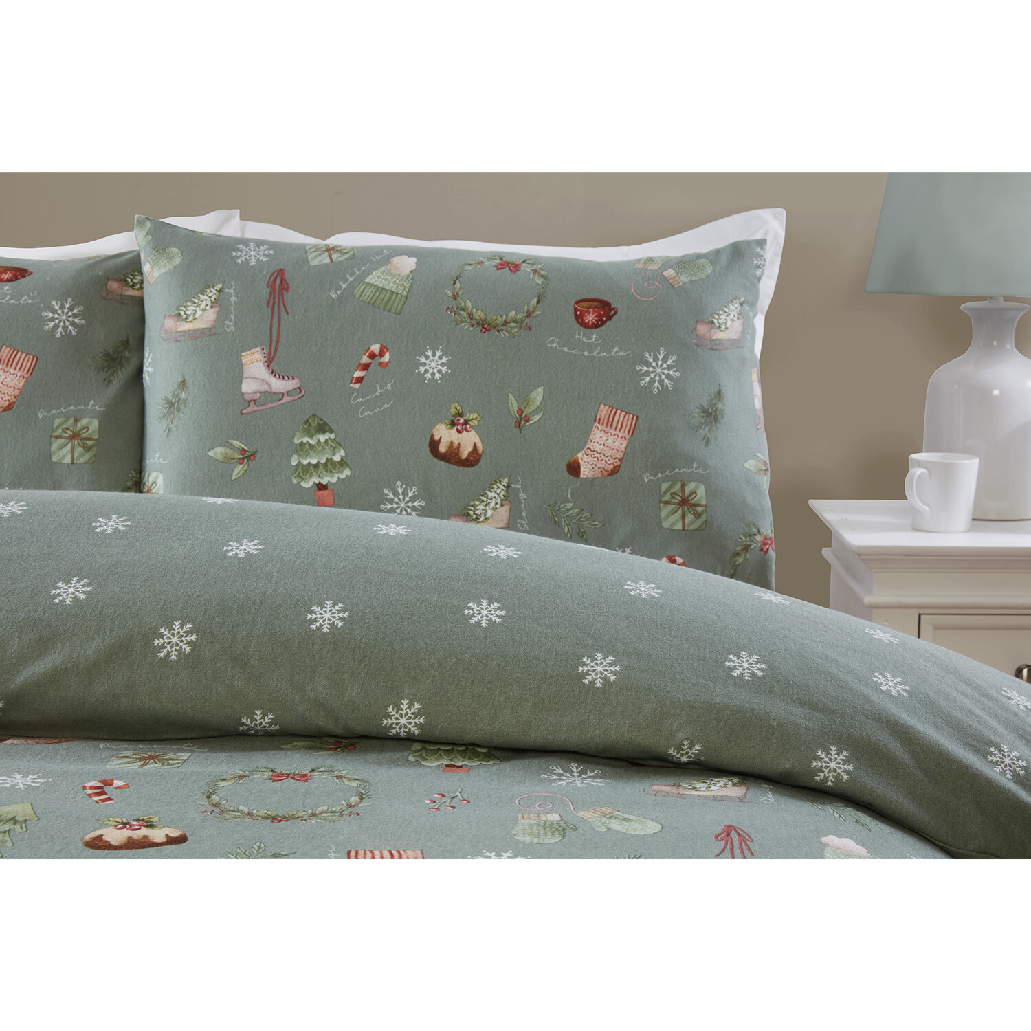 Winter Warmers Duvet Cover and Pillowcase Set - Green / King Image 3