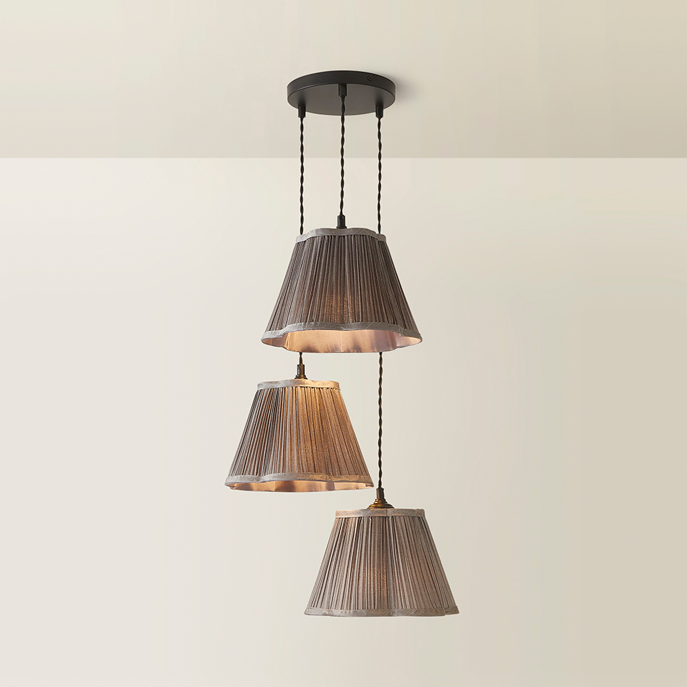 ValueLights Loralei Grey Pleated Faux Silk 3 Drop Cluster Black LED Ceiling Pendant Light Image 5