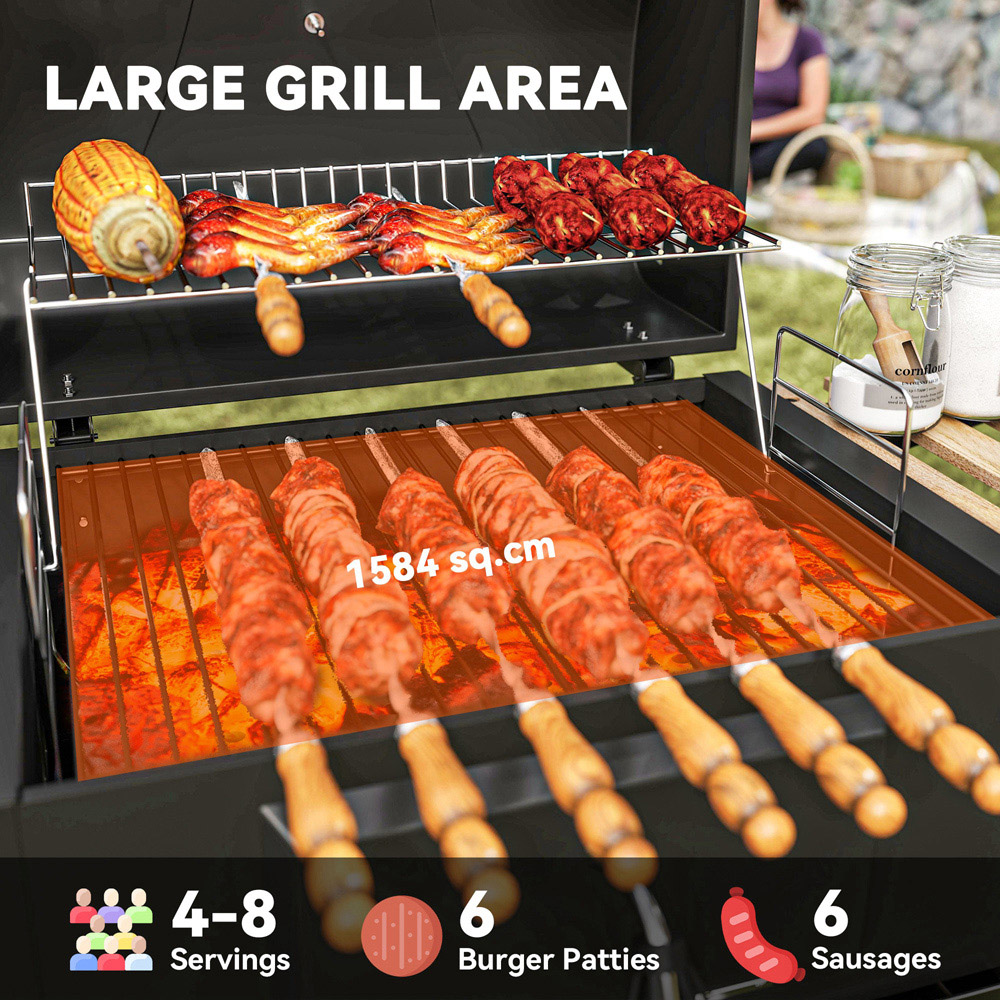 Outsunny Charcoal Barbecue Grill with Warming Rack 3 Shelf Image 3