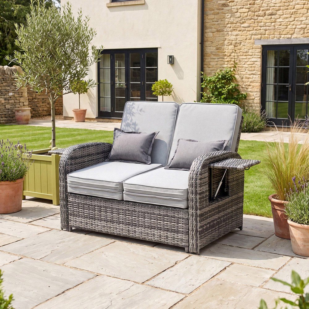 Artemis Home Whitmore Grey Rattan Reclining Outdoor Sofa Bed with Side Shelves Image 2