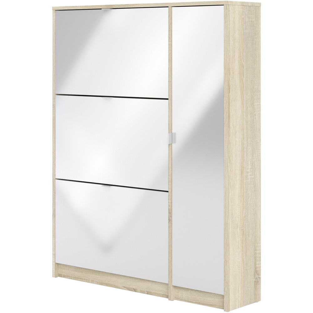 Florence Shoes 4 Door Double Layer Oak and White Shoe Storage Cabinet Image 4