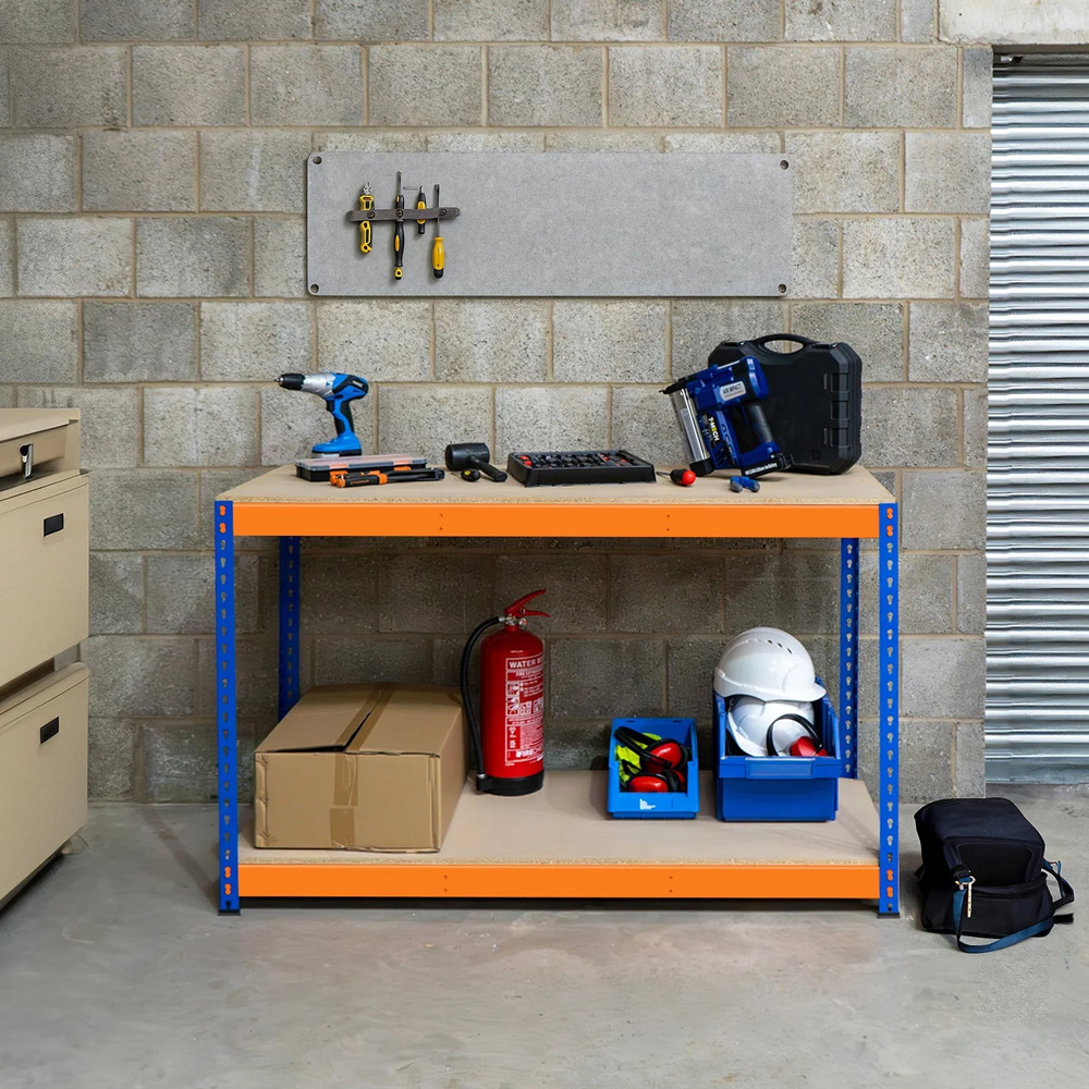 MonsterShop S-Rax 2 Shelf Blue and Orange Workbench 150 x 45cm Image 2