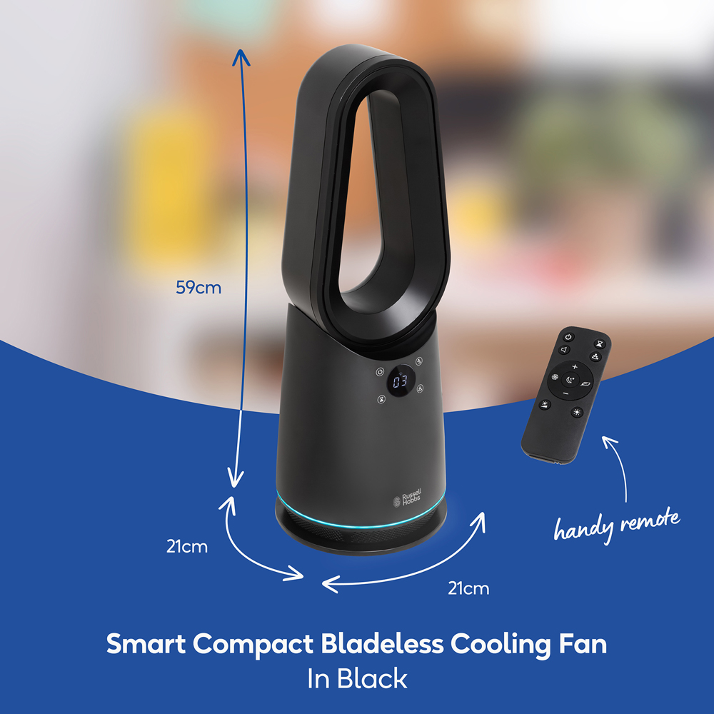 Russell Hobbs Black Smart Oscillating Bladeless Cooling Fan with Remote Image 9