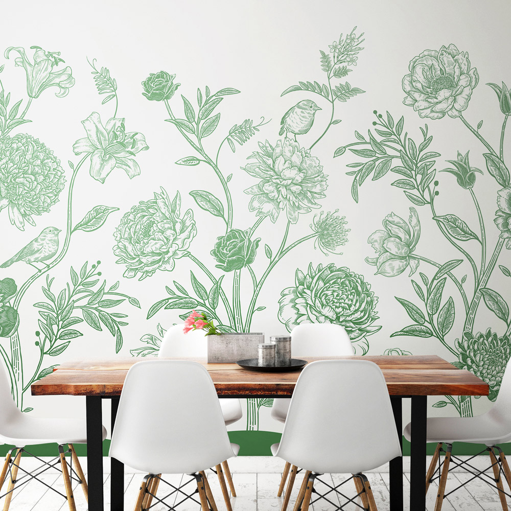 Origin Murals Jacobean Rose Trail Green Wall Mural Image 1