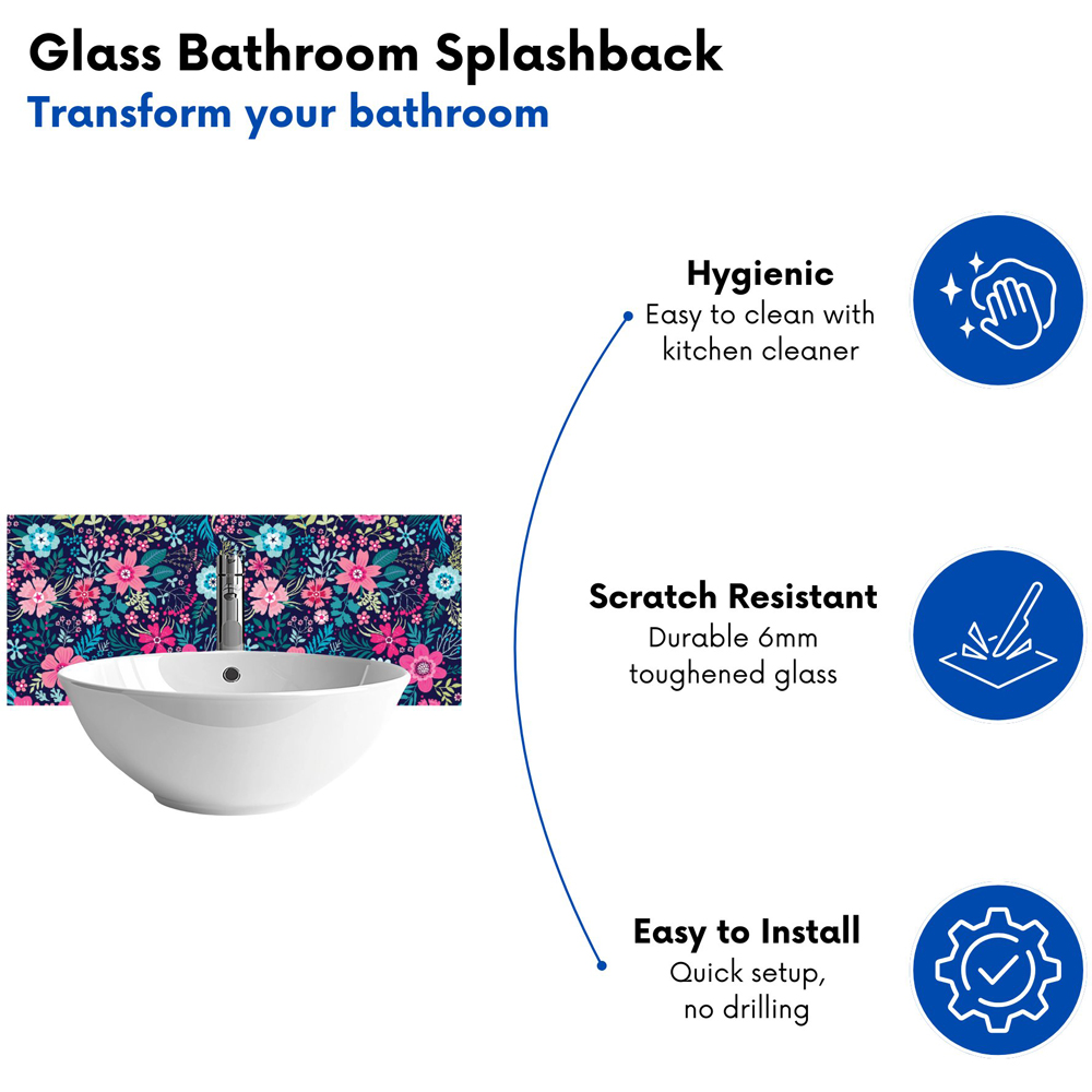 Warren Reed Designer Colourful Flower Pattern Glass Bathroom Splashback 25 x 60cm Image 4