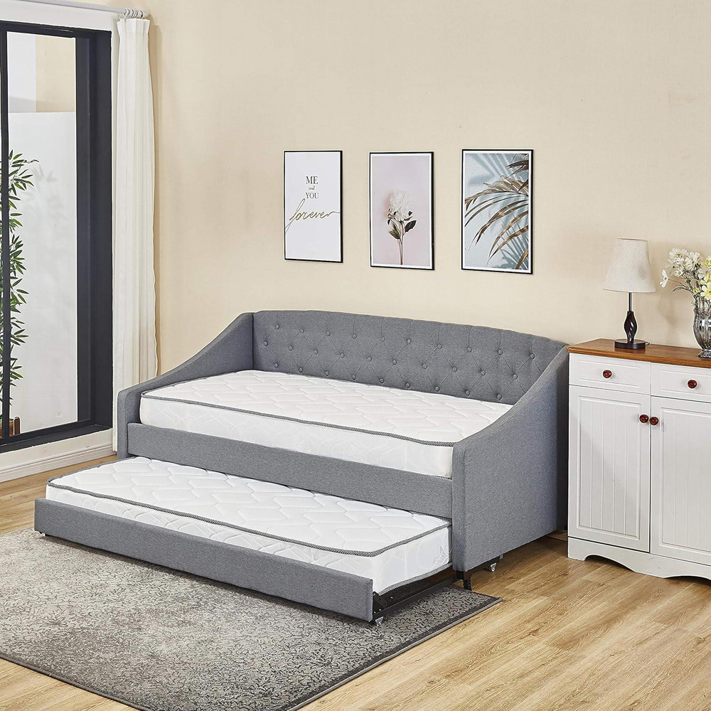 Portland Single Grey Fabric Tufted Day Bed with Trundle Image 5