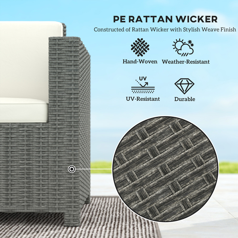 Outsunny 3 Seater Cream Cushion Rattan Wicker Patio Sofa Image 4