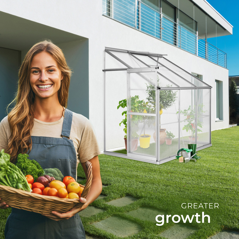 tectake Aluminium Frame 6.2 x 4ft Greenhouse with Base and Lean-To Image 8