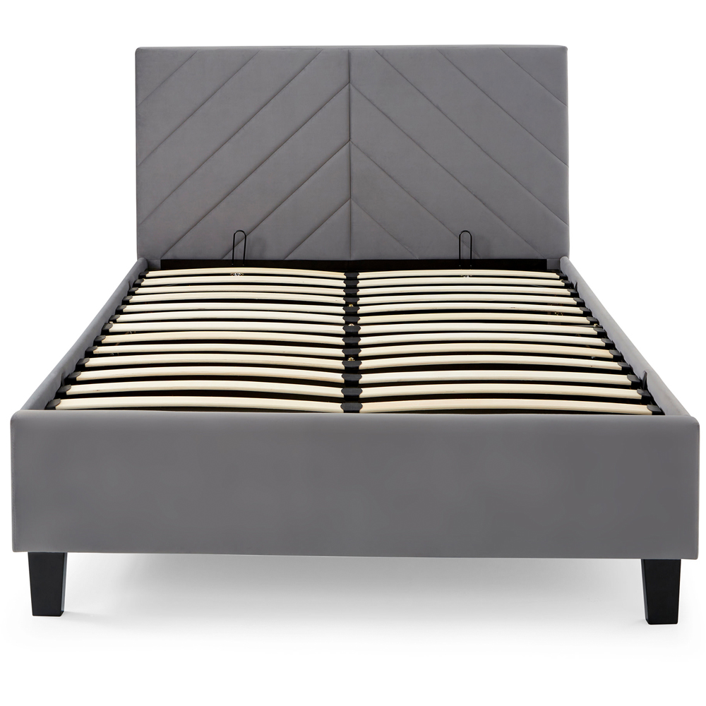 GFW Thea Double Grey Velvet End Lift Ottoman Bed with Chevron Headboard Image 4