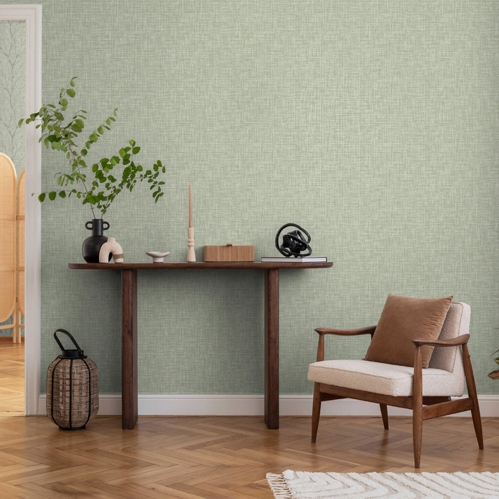 Crown Lynford Texture Fabric Effect Green Wallpaper Image 4