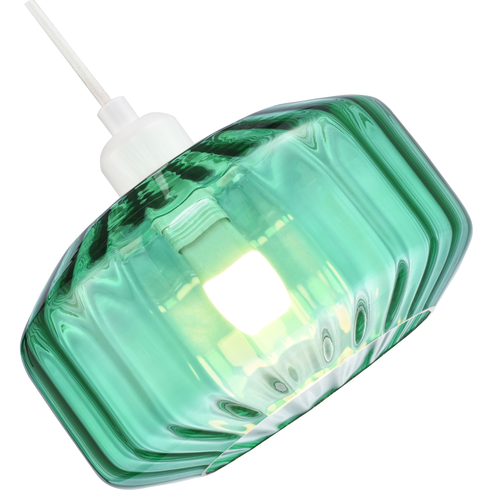 Happy Homewares Emerald Green Ribbed Glass Flat Style Pendant Shade Image 4