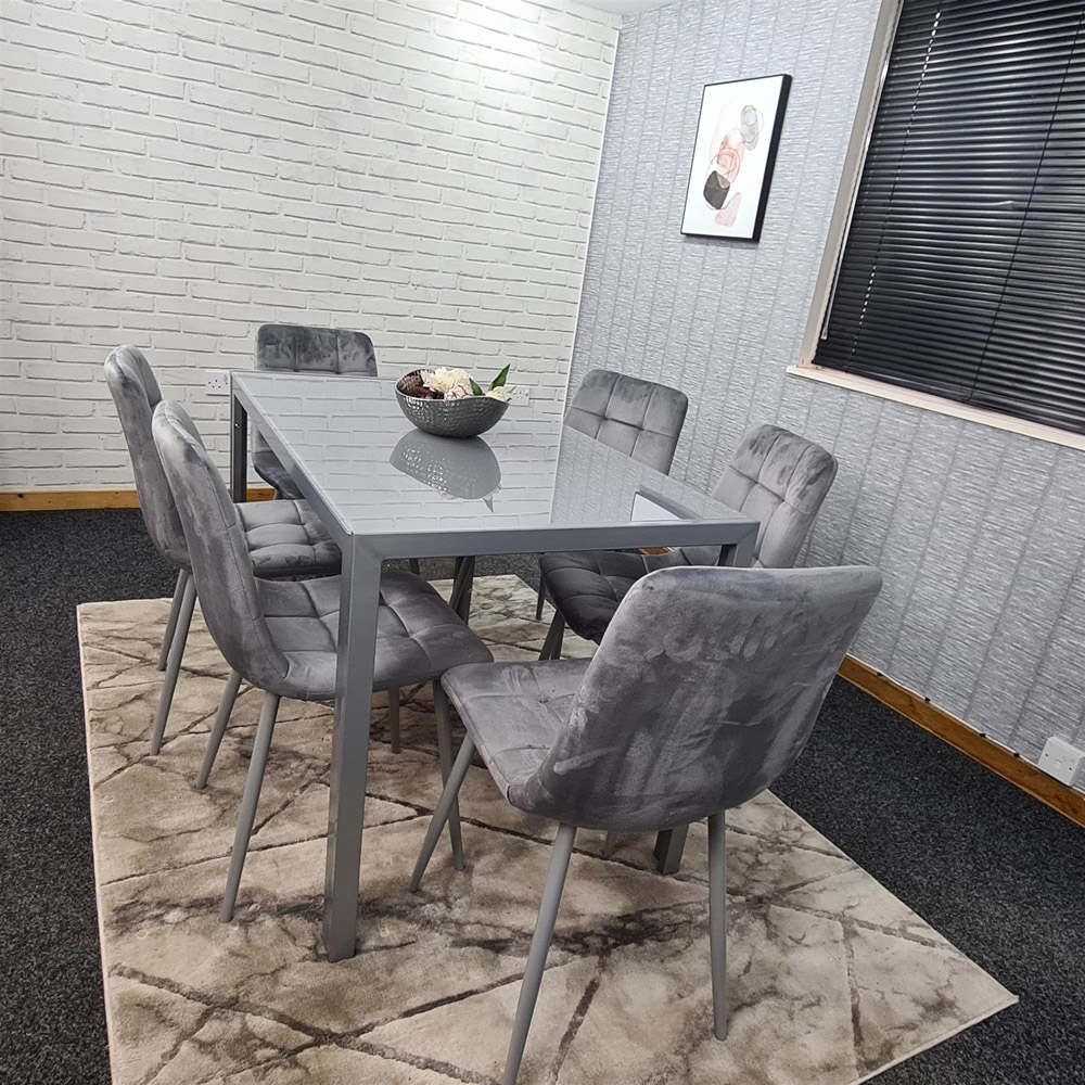 Portland 6 Seater Velvet Dining Set Grey Image 3