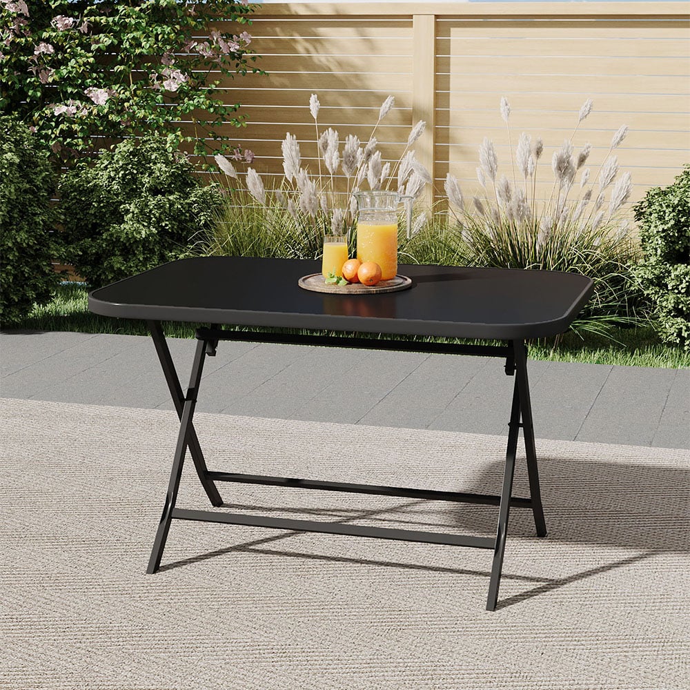 Living and Home Black Metal Outdoor Rectangle Folding Table with Umbrella Hole Image 7