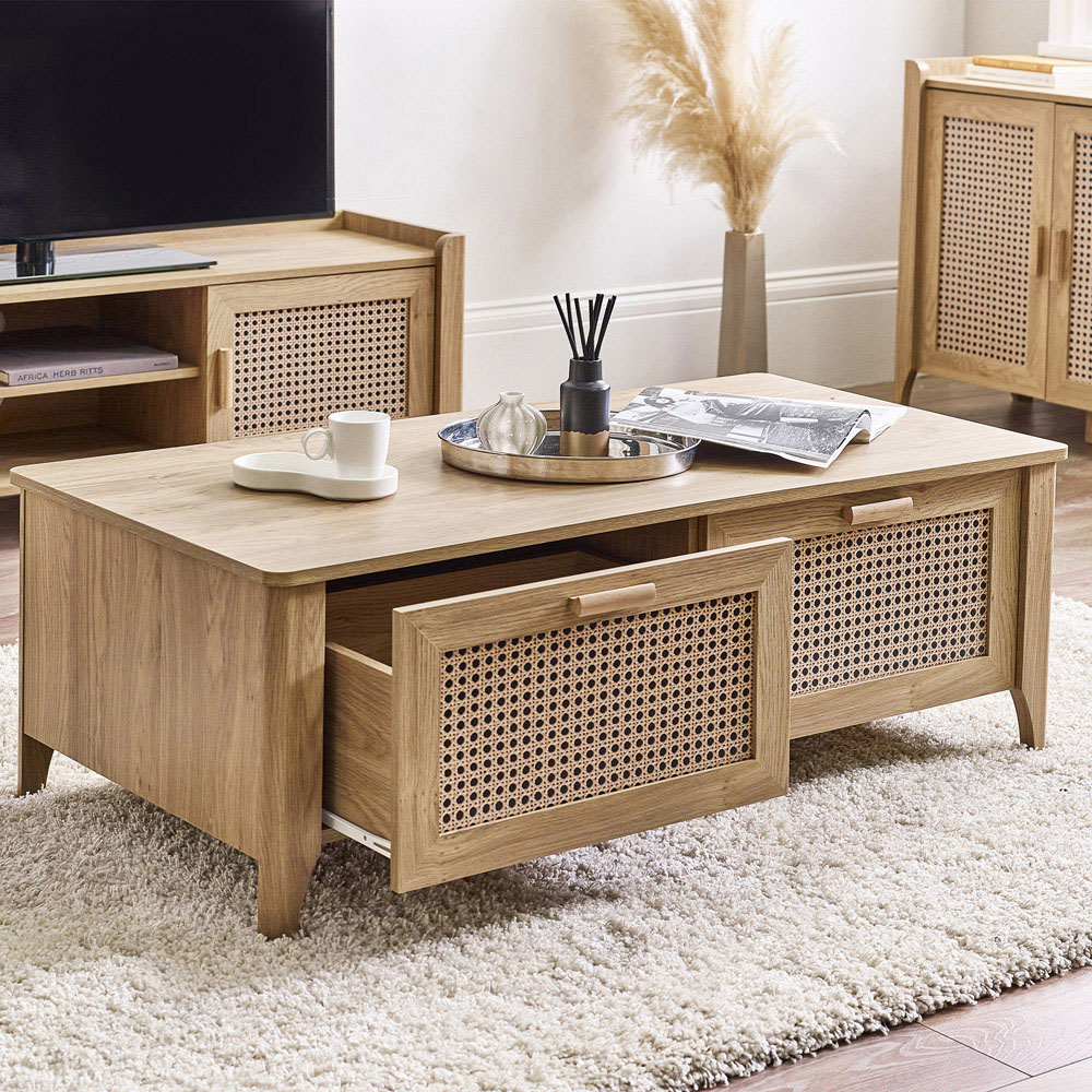 Julian Bowen Sydney 2 Drawer Rattan Effect Coffee Table Image 7