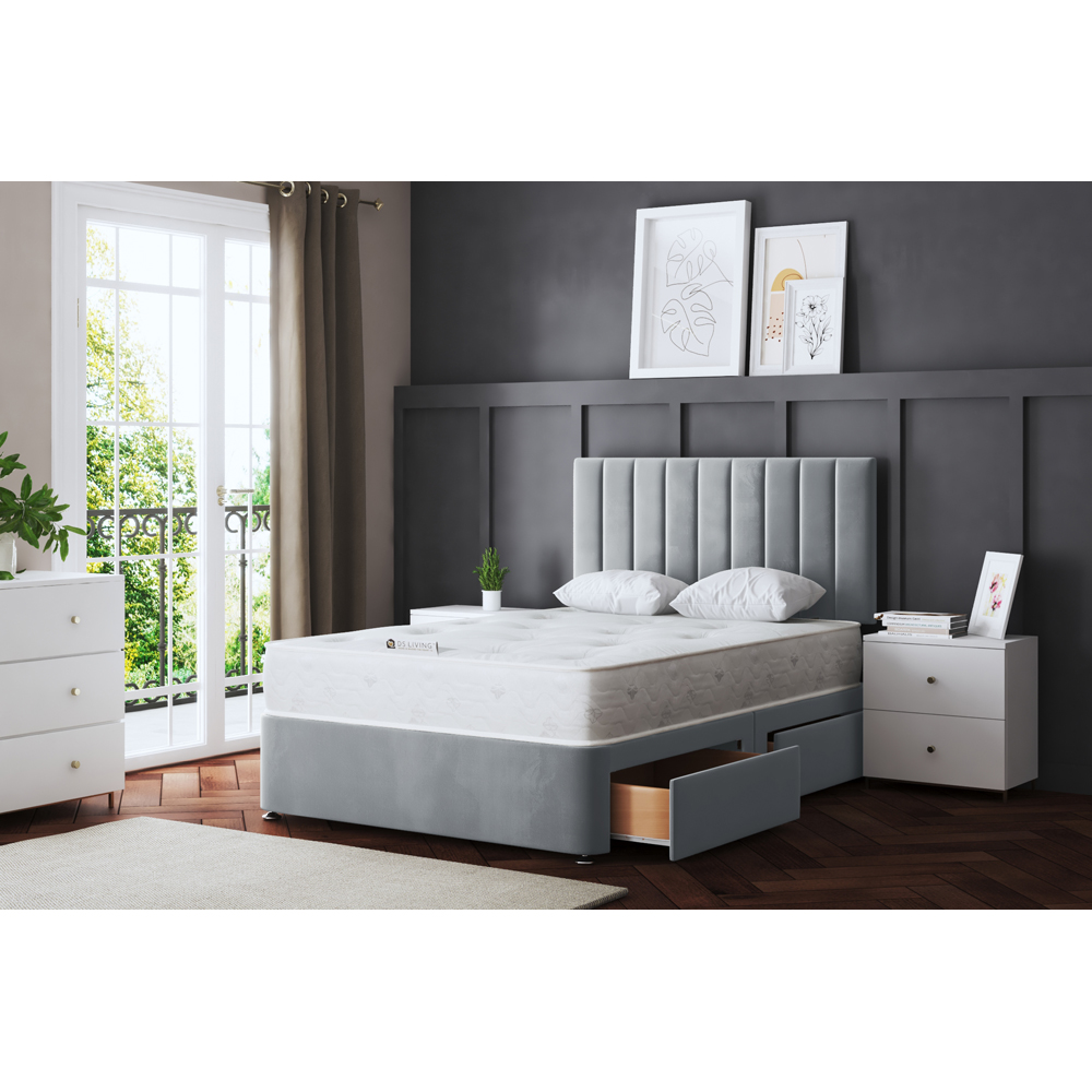 DS Living Amelia Double Silver Upholstered Panel Divan Bed with 4 Drawer Image 5