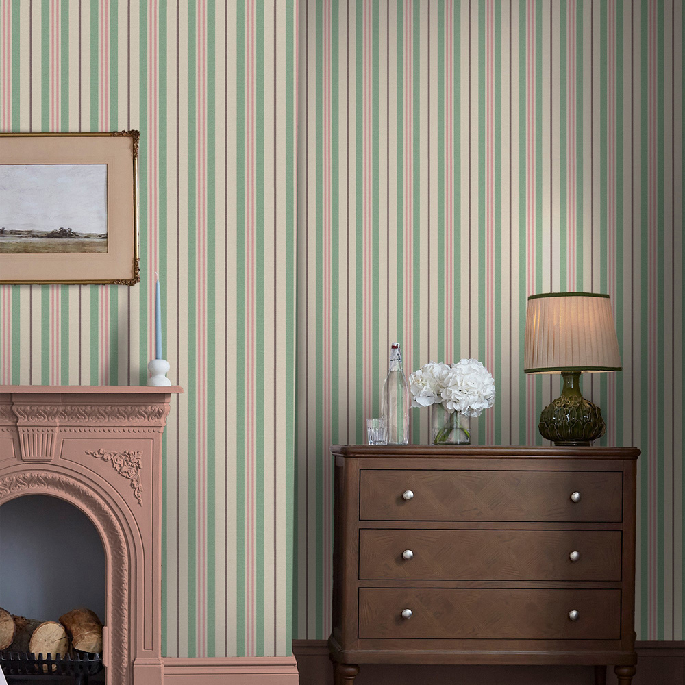 Joules Grove Stripe Pink and Green Wallpaper Image 3