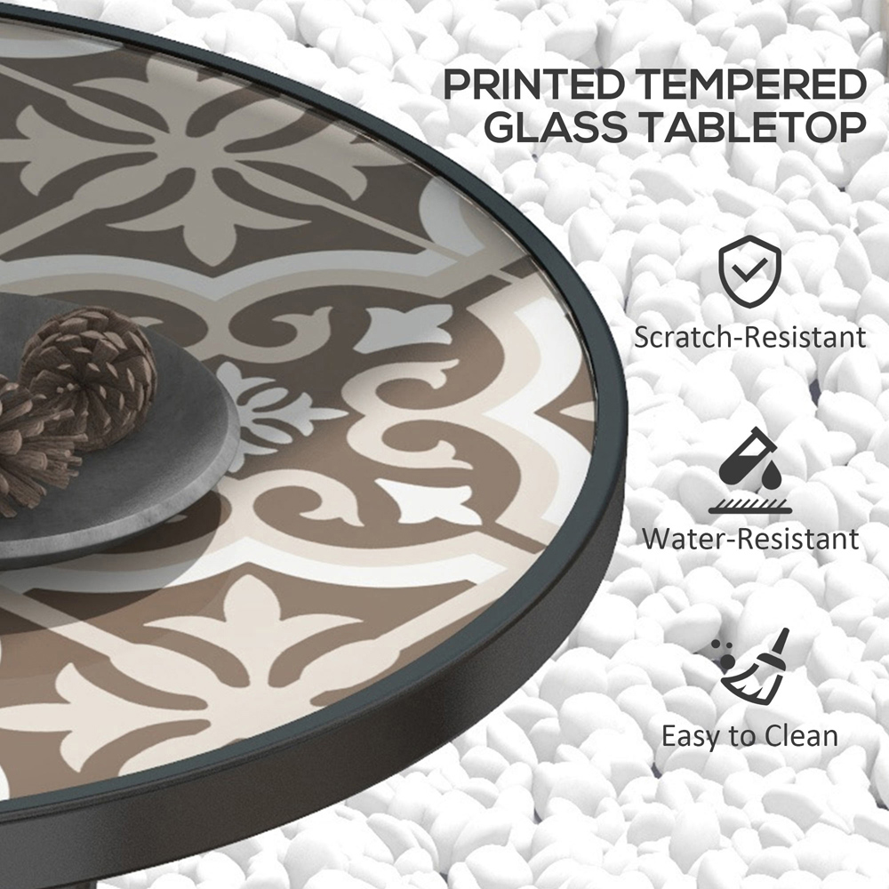 Outsunny Tempered Glass Top Garden Table Tan Brown Image 4
