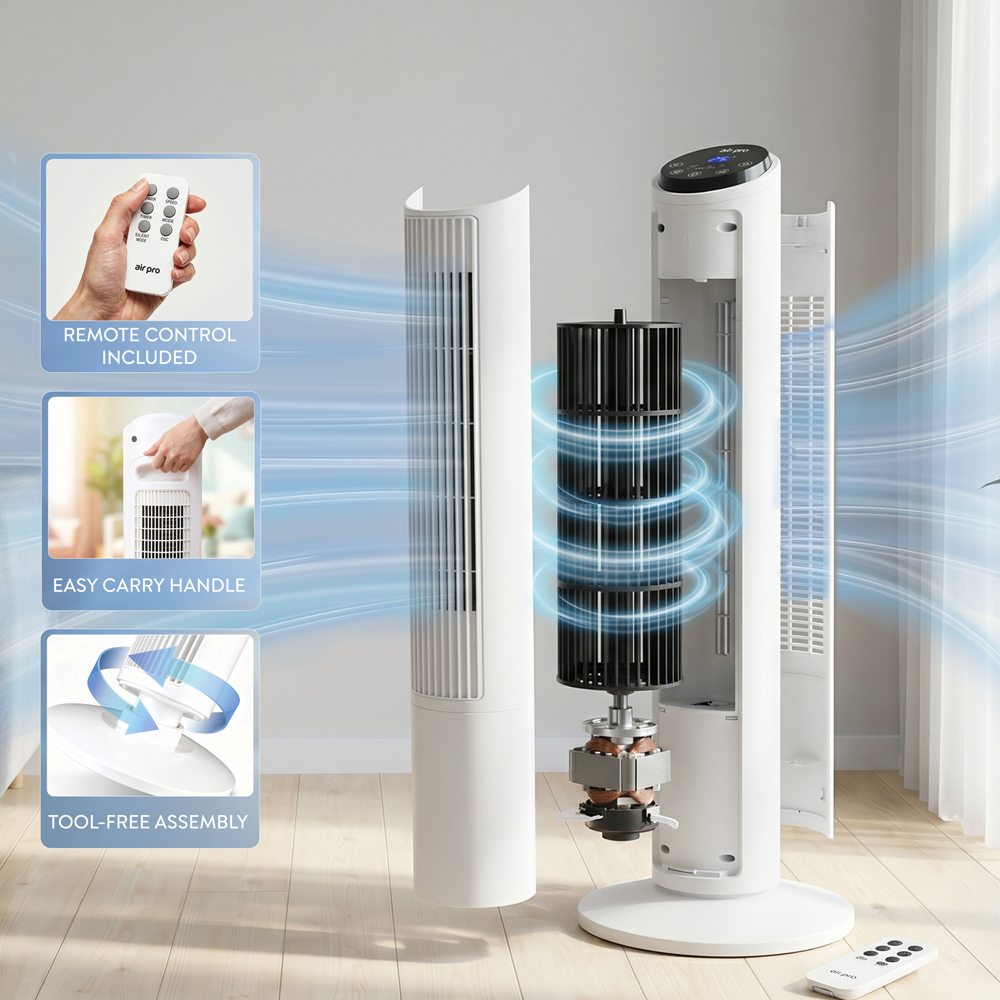 Air Pro White SmartVoice Control Oscillating Bladeless Mono Tower Fan with Remote 40 inch Image 4