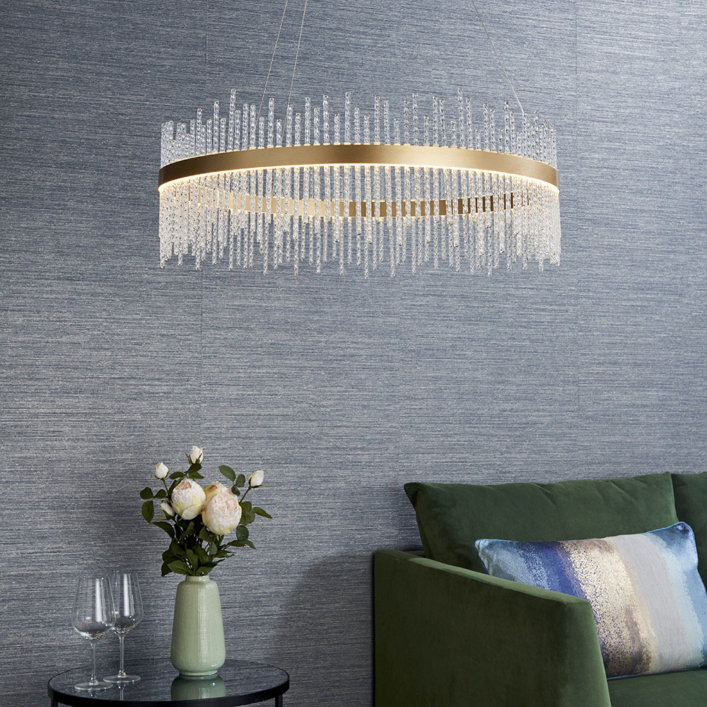 Merano Trapani Brushed Gold Glass Pendant Light Image 6