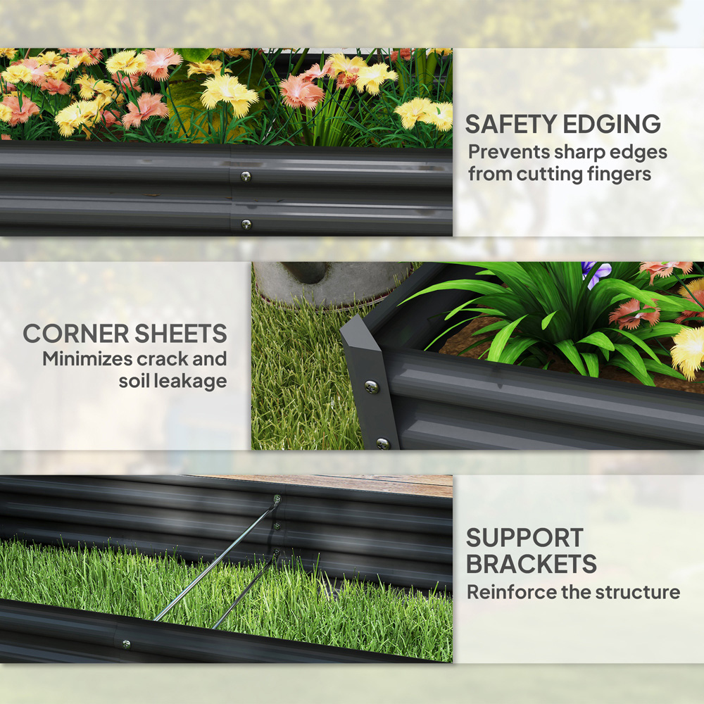 Outsunny Dark Grey Galvanised Steel Raised Garden Bed 30 x 180 x 90cm Image 5