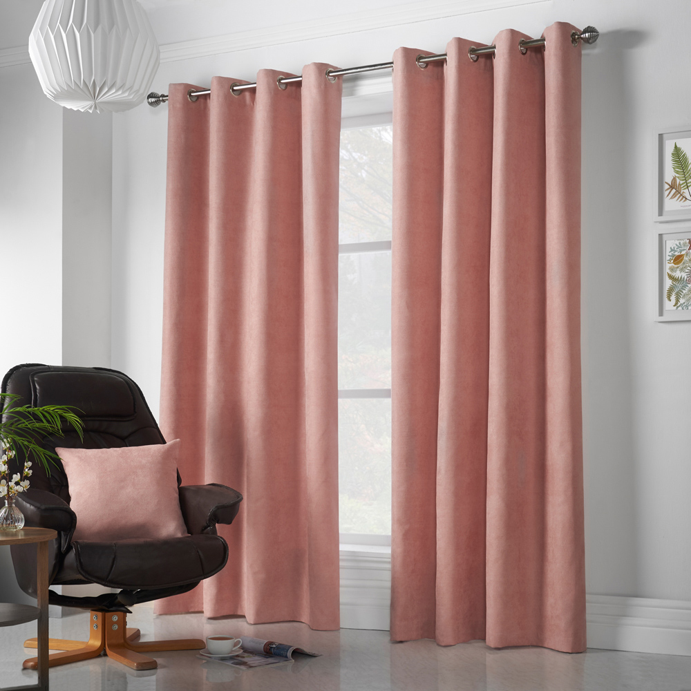 Alan Symonds Blush Velvet Chenille Ring Top Eyelet Curtains 142 x 183cm Image 4