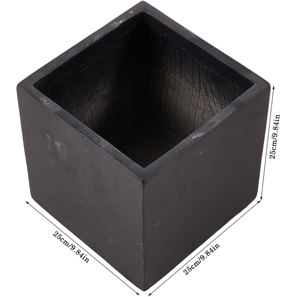 Living and Home Black Square Cement Planter with Drainage Holes 25 x 25cm Image 5