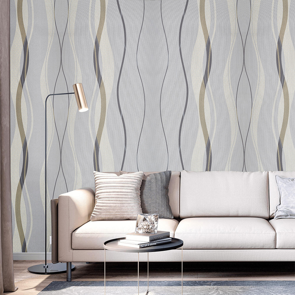Living and Home Geometric Curving Linear Wallpaper Image 2