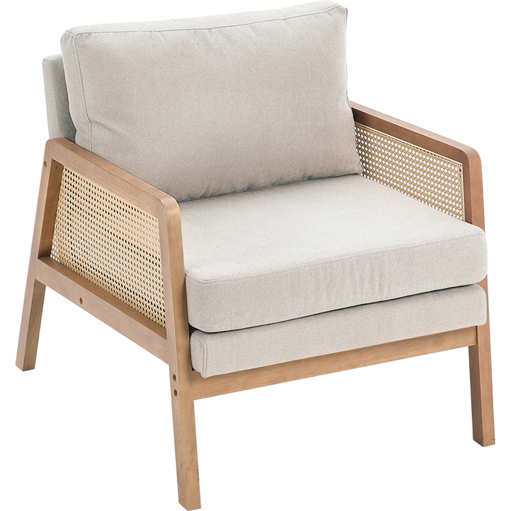 Living and Home Beige Fabric Cushion Mid Century Rattan Chair Image 2