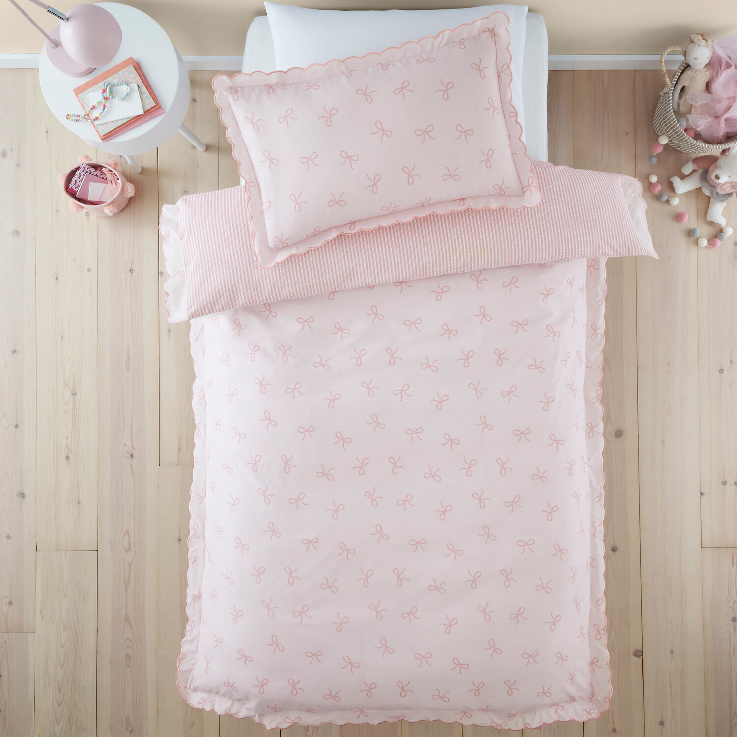 Florence Bows Duvet Cover and Pillowcase Set Pink Double Image 2